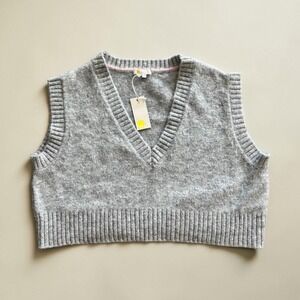 Boden Wool Mohair Blend Fuzzy Crop Sweater Vest Gray Sleeveless Women's Size XL
